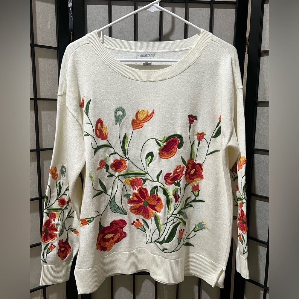 COLDWATER CREEK FIORES DEL SOL EMBROIDERED Top in MULTICOLOR WOMEN SIZE PM